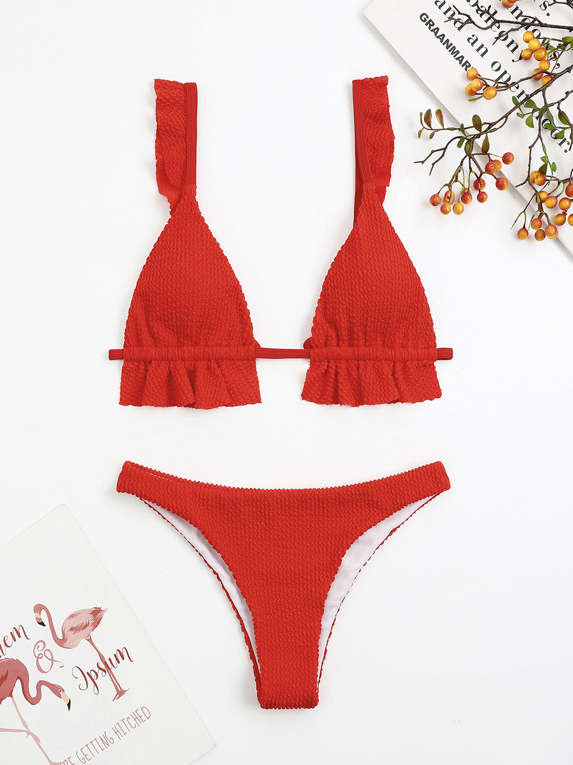 Ruffled Textured Wide Strap Two-Piece Bikini Set