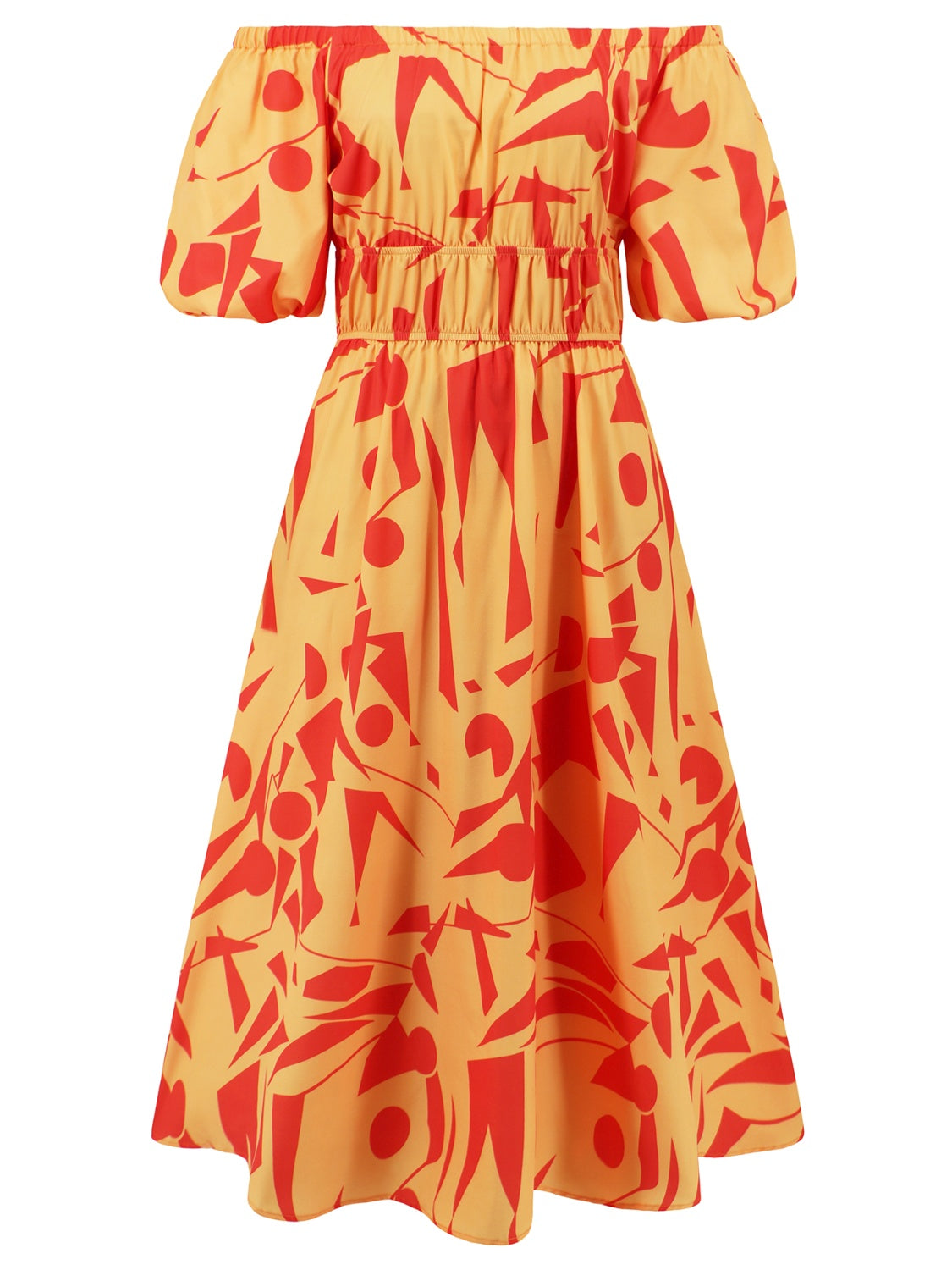 Printed Off-Shoulder Balloon Sleeve Dress