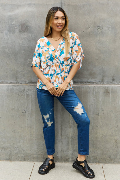 BOMBOM Floral Print Wrap Tunic Top