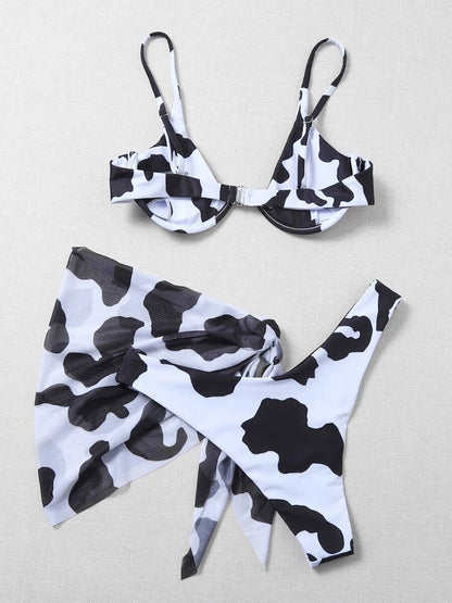 Printed Spaghetti Strap Three-Piece Swim Set