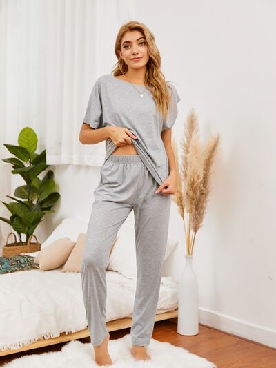 Round Neck Top and Pants Lounge Set